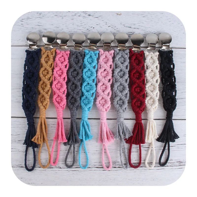

Vintage Simple Crochet Pacifier Clip Baby Cotton Tassel Pacifier Chain for Newborn Teething Soother Chew Dummy Clips hand made