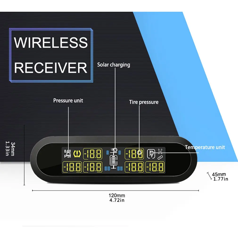 Solar Power Wireless LCD TPMS Tire Pressure Monitoring System with 6 External T650 Sensors for Van RV Trailer | Инструменты