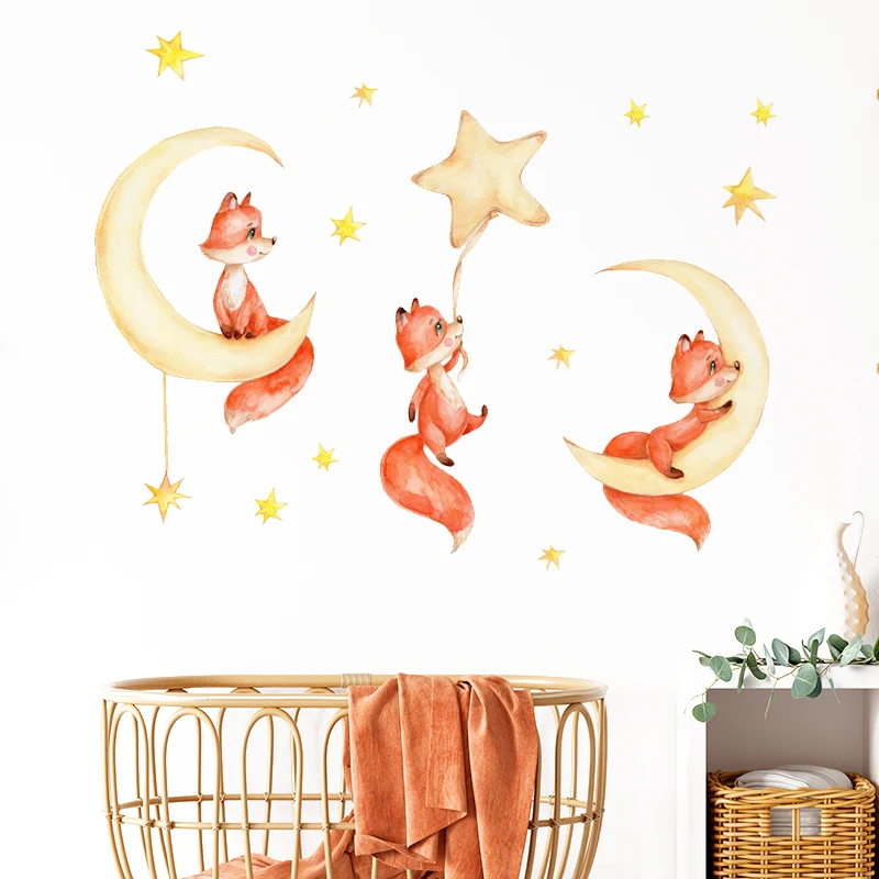 Мультяшные Лунные звезды Животные наклейки на стену для детской комнаты детская