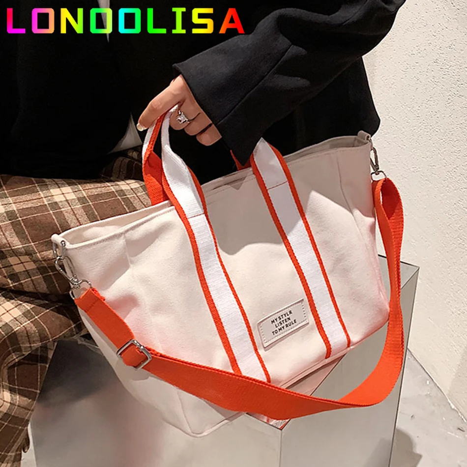 

Ladies Panelled Canvas Bags INS Women Large Capacity Shopper Tote Handbag Casual Korean Female Shopping Shoulder Messenger Sac
