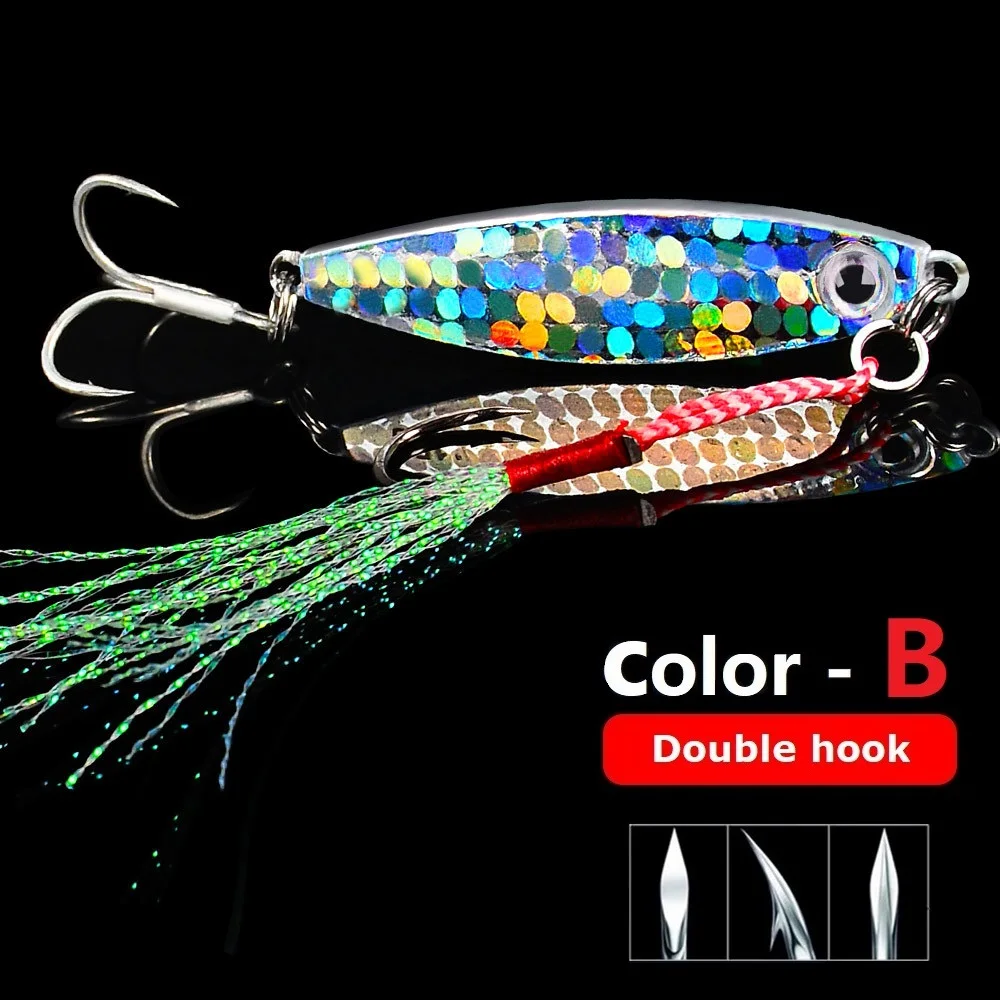 HOT NEW ice fishing jigging lure 7g 10g 15g 20g 30g whopper plopper minnow bass lures saltwater jigs pesca spinnerbait metal 5cm - Цвет: B - Double hook