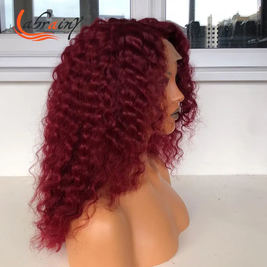 

13x6 Kinky Curly HD Transparent Lace Front Human Hair Wigs Bob Burgundy Red Lace Frontal Wigs Full 99J Pre Plucked Woman Curl