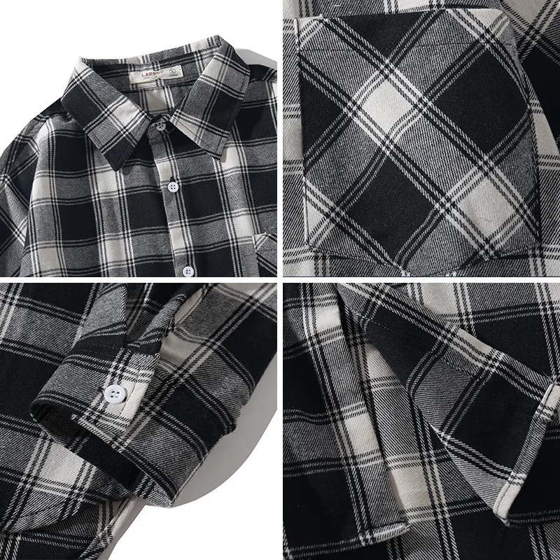 

2021 NEW Men Shirts Long Sleeves Pockets Indigo Plaid Casual T-shirt Plus Size Tee Male Clothing Brand S-5XL Outwear Hip hop