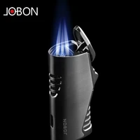 jobon metal jet butane pipe cigar lighter visible gas window triple torch turbo windproof cigarette lighter gadgets for men
