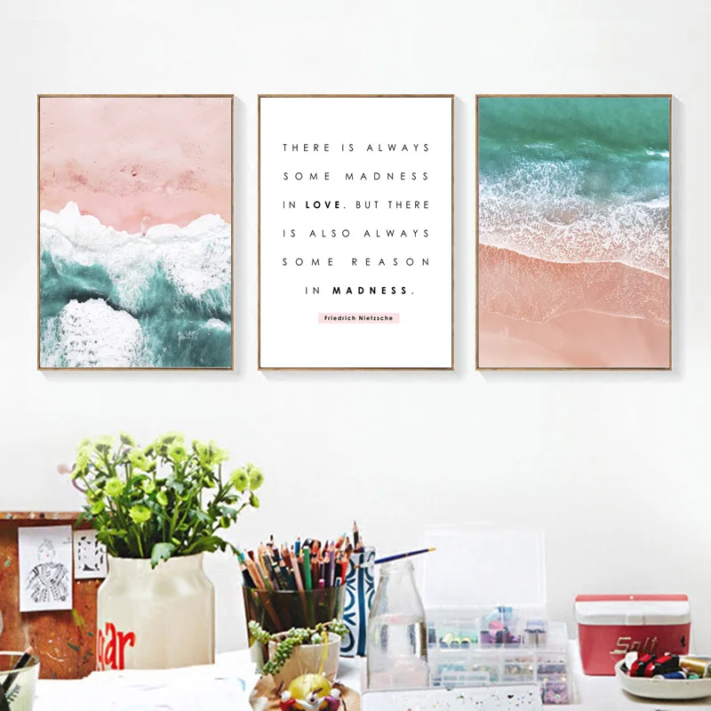 Розовые и зеленые морские накидки настенные принты Пляжное масло живопись