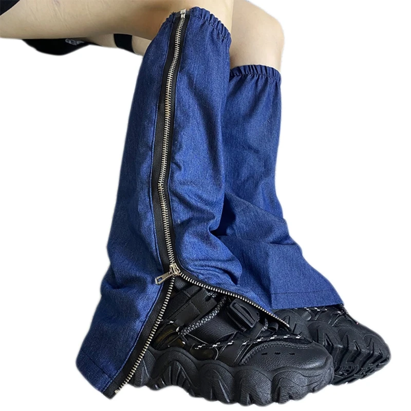 

Женские джинсовые гетры в стиле Харадзюку, синие готические носки до щиколотки с боковой молнией, летние солнцезащитные гетры, 85WB