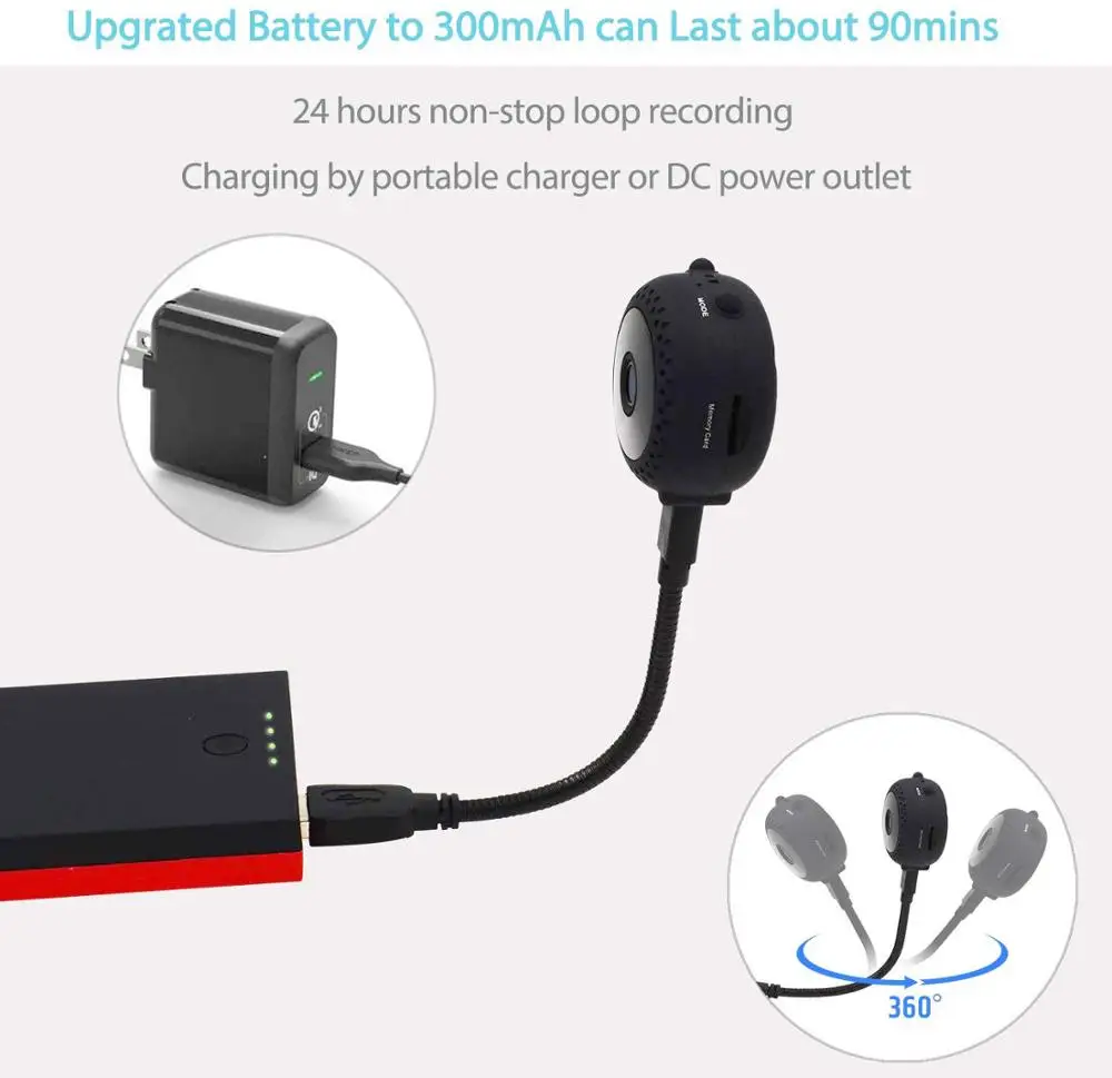 Мини Беспроводная камера с ремешком и магнитным креплением 150 широкоугольная Full