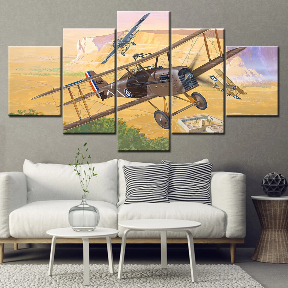 Холст Картина коричневый самолет модель скутер 5 шт. настенная живопись