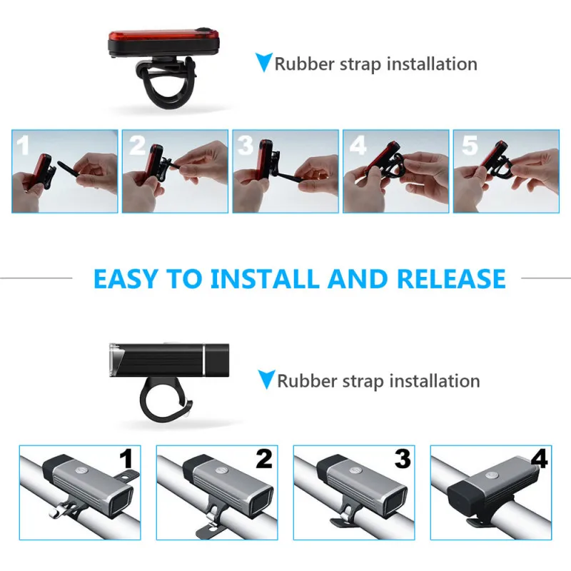 

Bike Light Sets USB LED Rechargeable Bicycle Lights Set Mountain Cycle Front Back Headlight Rear Light Bicycle Accessories