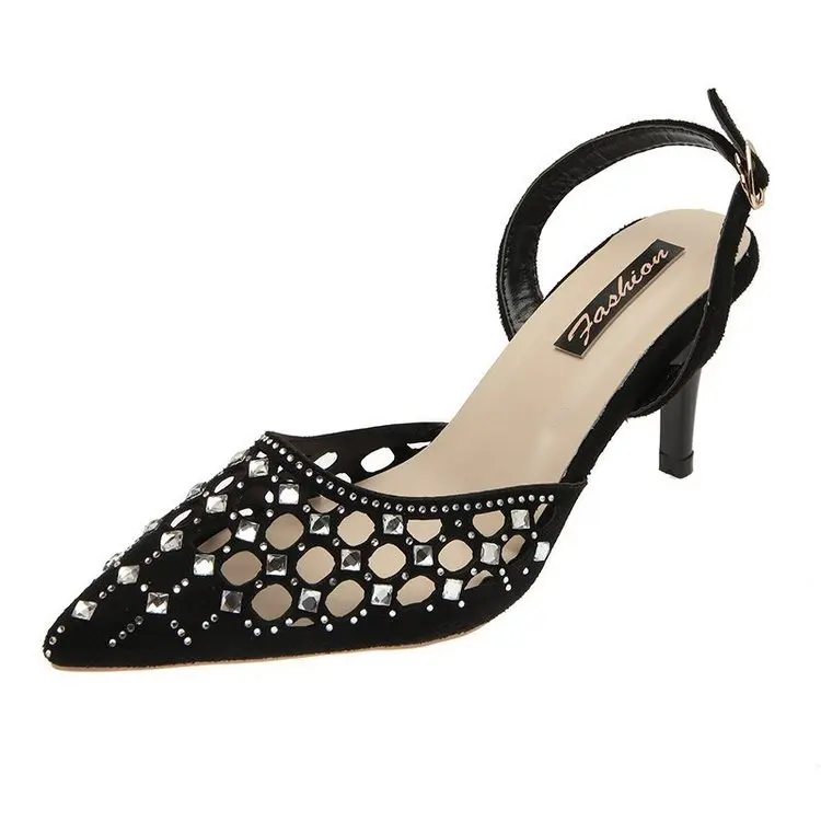 

2021 Summer Female Sandal Comfort Shoes for Women Buckle Strap High Heels Girls Fashion Low Sexy High-heeled Open Stiletto Point