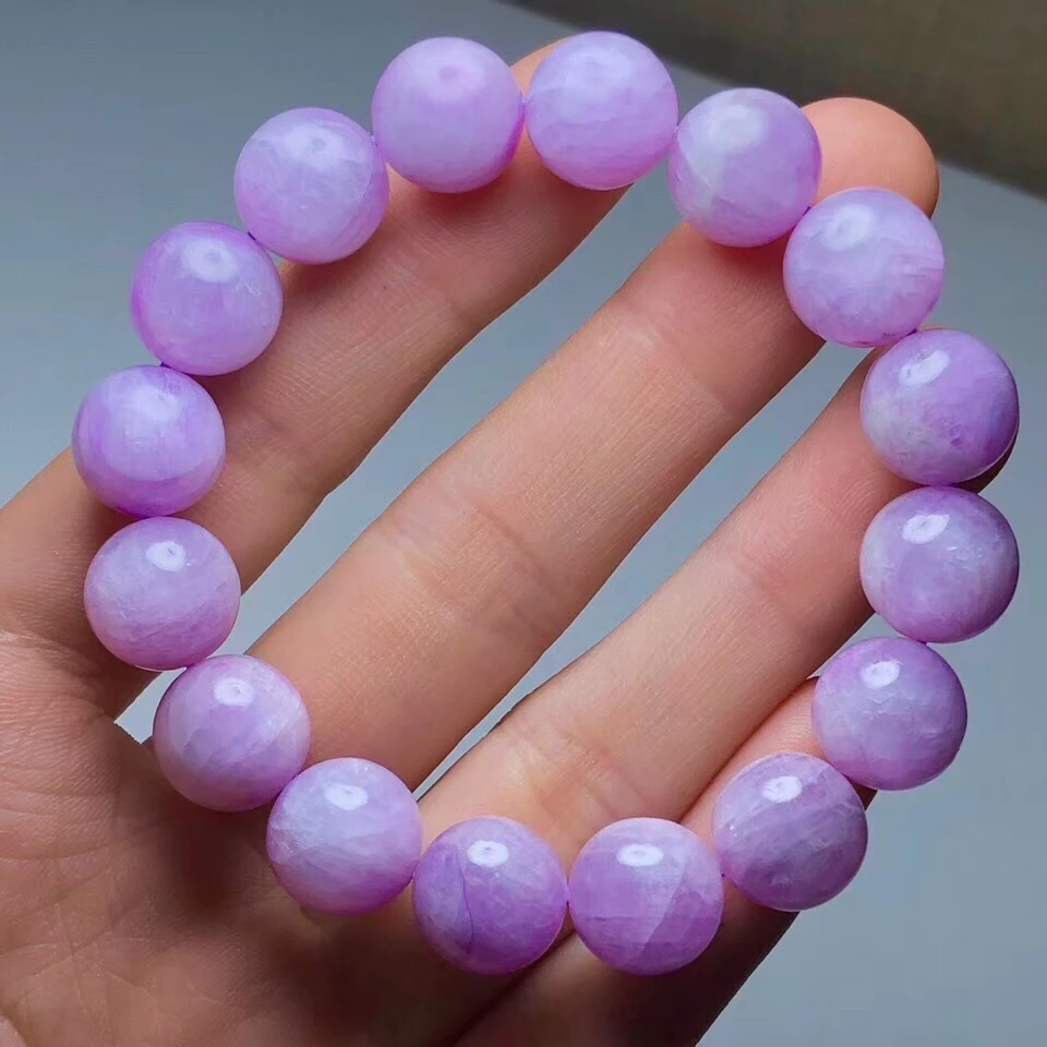 

12mm Genuine Natural Purple Kunzite Clear Round Beads Bracelet Gemstone Cat Eye Effect Crystal Women Men Jewelry AAAAA