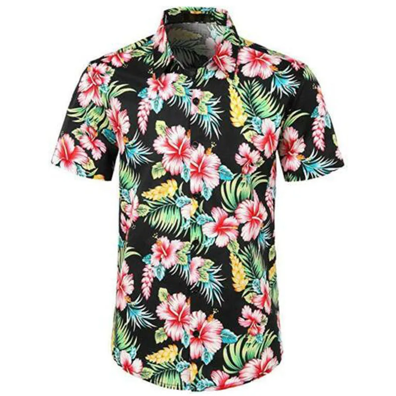 Модные мужские Гавайские летние пляжные рубашки с цветочным принтом и коротким
