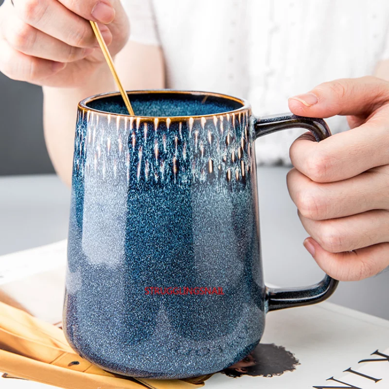 

550 ML European-Style High Capacity Mug Ceramic Cup Simple Couple Mug Large Nordic Retro Coffee Cup Big Belly Cup Coffee Mug