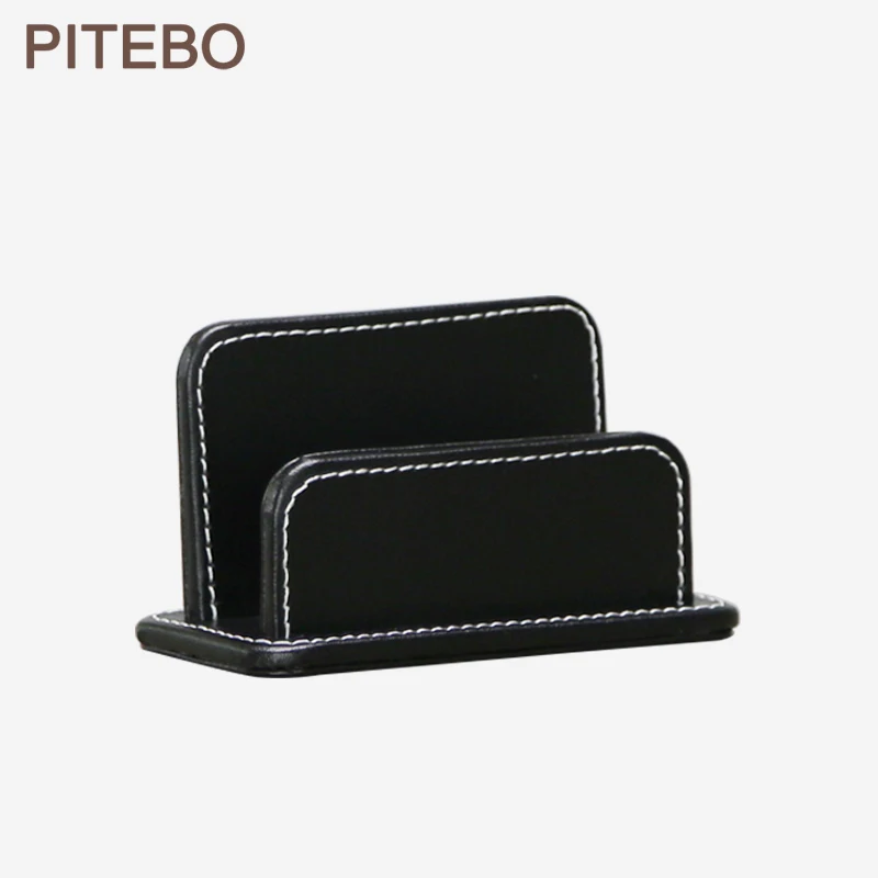 Черный кожаный чехол-держатель для визитных карточек и канцелярских