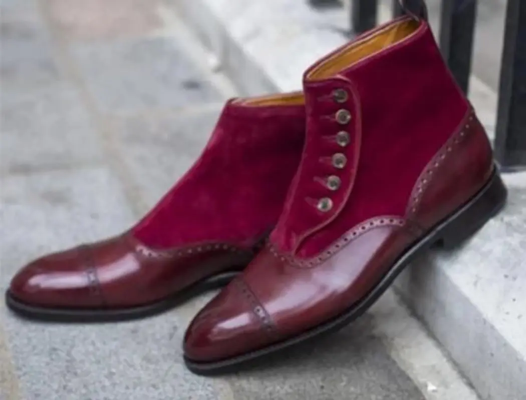 

Winter New Elegant Men PU Leather Stitching Hand Carved Chelsea Button Boots Large Size 38-48 Business Dress Shoes AQ230