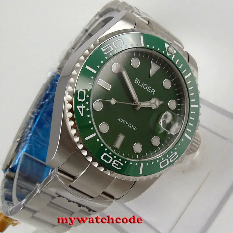 Часы мужские механические с зеленым циферблатом 43 мм | Наручные часы