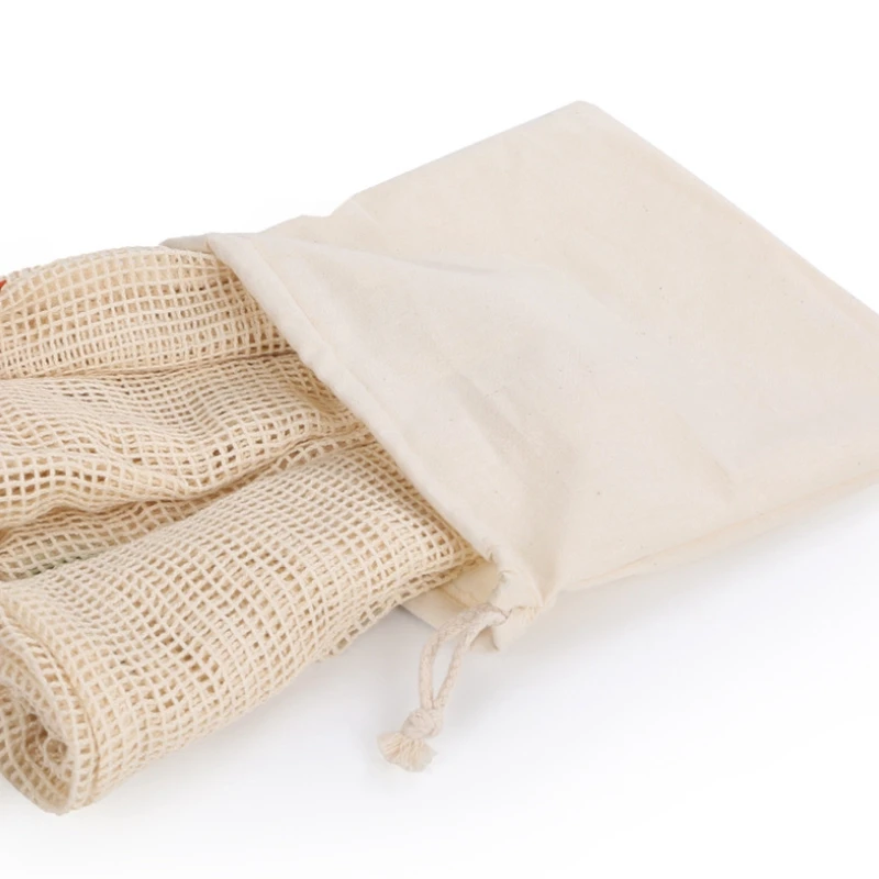 Набор из 6 Хлопковый мешок с двойной кулиской для рисовой муки сумка покупок