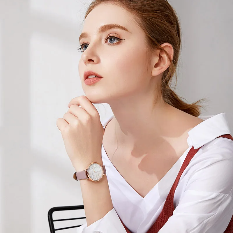 

Julius Women's PU Leather Lady Watch Japan Quartz Plastic Buckle 3bar Sport Plastic Paper Hardlex Round Quartz Wristwatches Box