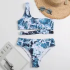 Купальник женский спортивный на одно плечо, бикини с эффектом пуш-ап, пикантный мраморный купальник с высокой талией, пляжная одежда, 2021
