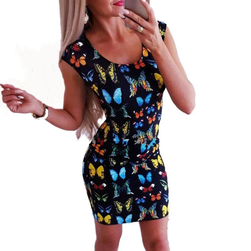 

Plus Size Dress Vintage 2021 Casual Fashion Girls Red Sexy Clothes Straight Print Sleeveless O-neck Elegant Dresses