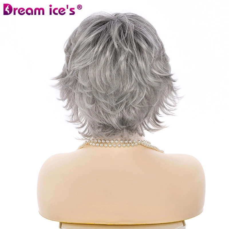 Short Ombre Brown Grey Synthetic Wigs With Bangs For Women Natural Wave Straight Hair Glueless Wig Cosplay Daily Use Dream ice's