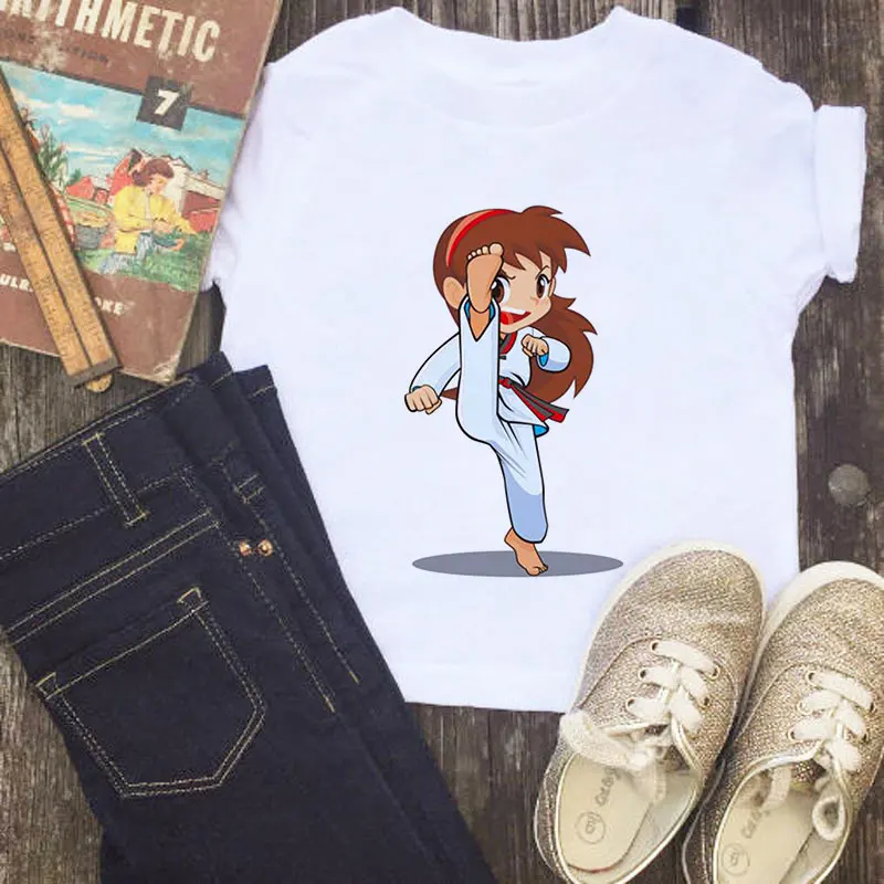 Комплект летней детской одежды из футболки и рубашки тхэквондо рисунок с милым