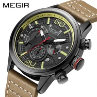 megir 2019 new fashion mens watches with leather strap top brand luxury sports chronograph quartz watch men relogio masculino