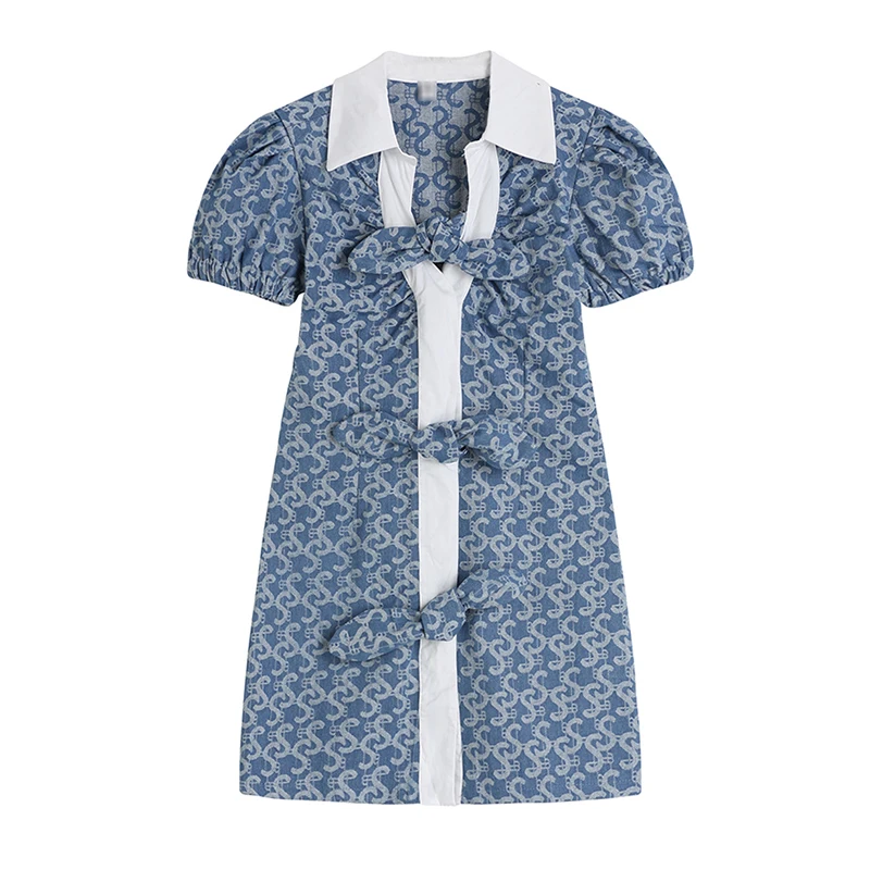 

2021 Autumn Fashion Chic Streetwear Print Slim Shirt Dress Women's Sexy V-Neck Bow-Breasted Design Night Club Party Dress Female