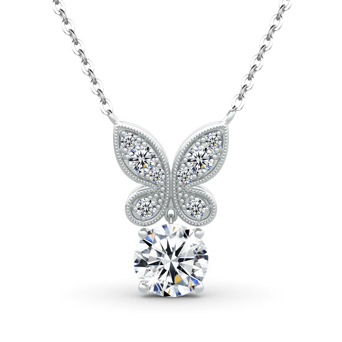 

Trendy White Gold Women 1 Carat Diamond Necklace Pendants Real 925 Silver Moissanite Gem Butterfly Wedding Charm Pendant Jewelry