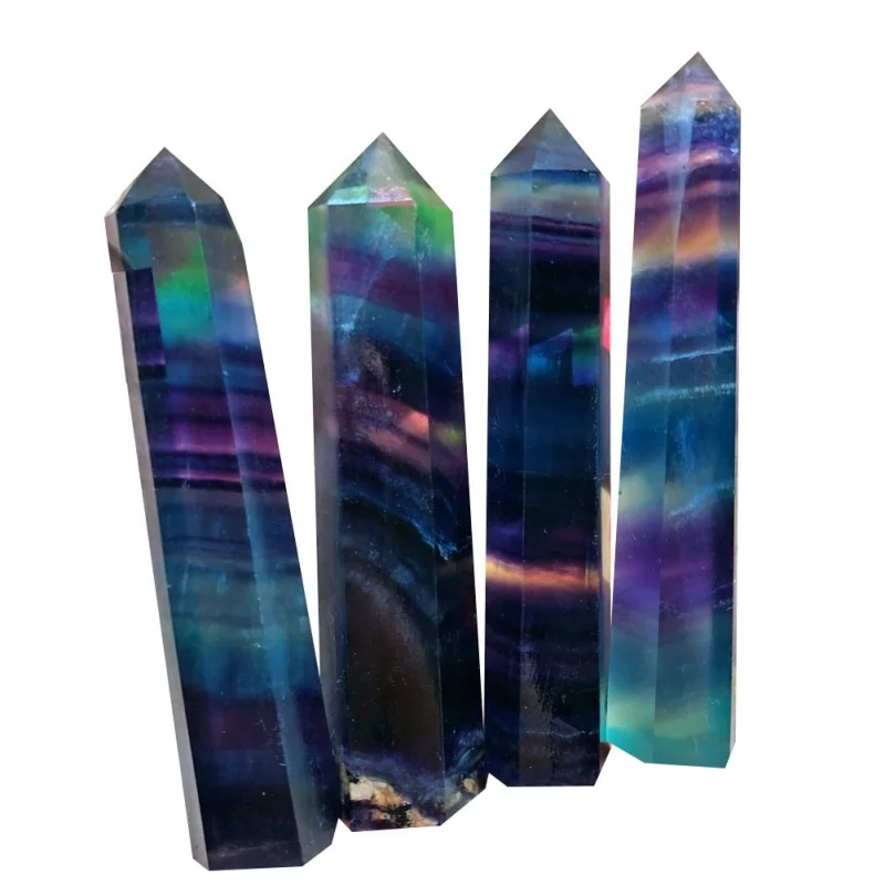 

3 Size Natural Hexagonal Crystal Quartz Color Healing Fluorite Wand Stone Purple Green Gem Decoration Fluorite Crystal Bar