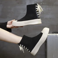 knit stretch socks women boots 2020 autumn new breathable web celebrity shoes for women high top casual lace up socks boots