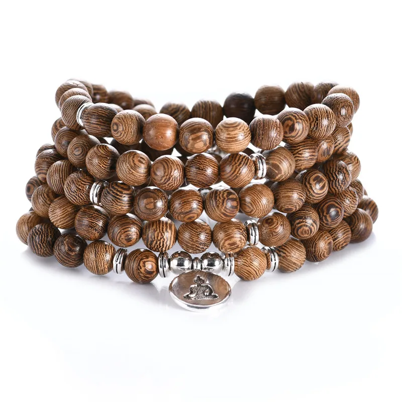 

Prayer Beads Bracelet 108 Tibetan Buddhist Rosary Charm Mala Meditation Flower of Life Lucky Wenge Wooden Bracelet For Women Men