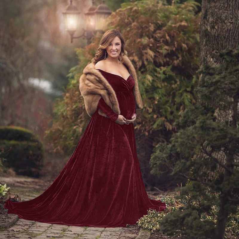 

New Elegence Maternity Dresses Pleuche Long Pregnancy Photography Dress Maxi Maternity Gown For Pregnant Women Photo Shoot Props