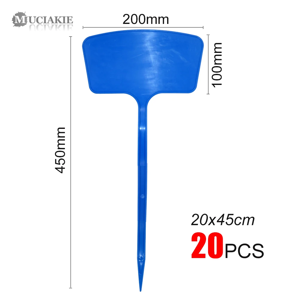 MUCIAKIE 20 шт. 20x45 см XXXL пластиковые этикетки для растений садовые маркеры T тип Садоводство Именные Бирки Красный Белый Синий Желтый Знак для деревьев - Цвет: Blue-20x45cm 20pcs