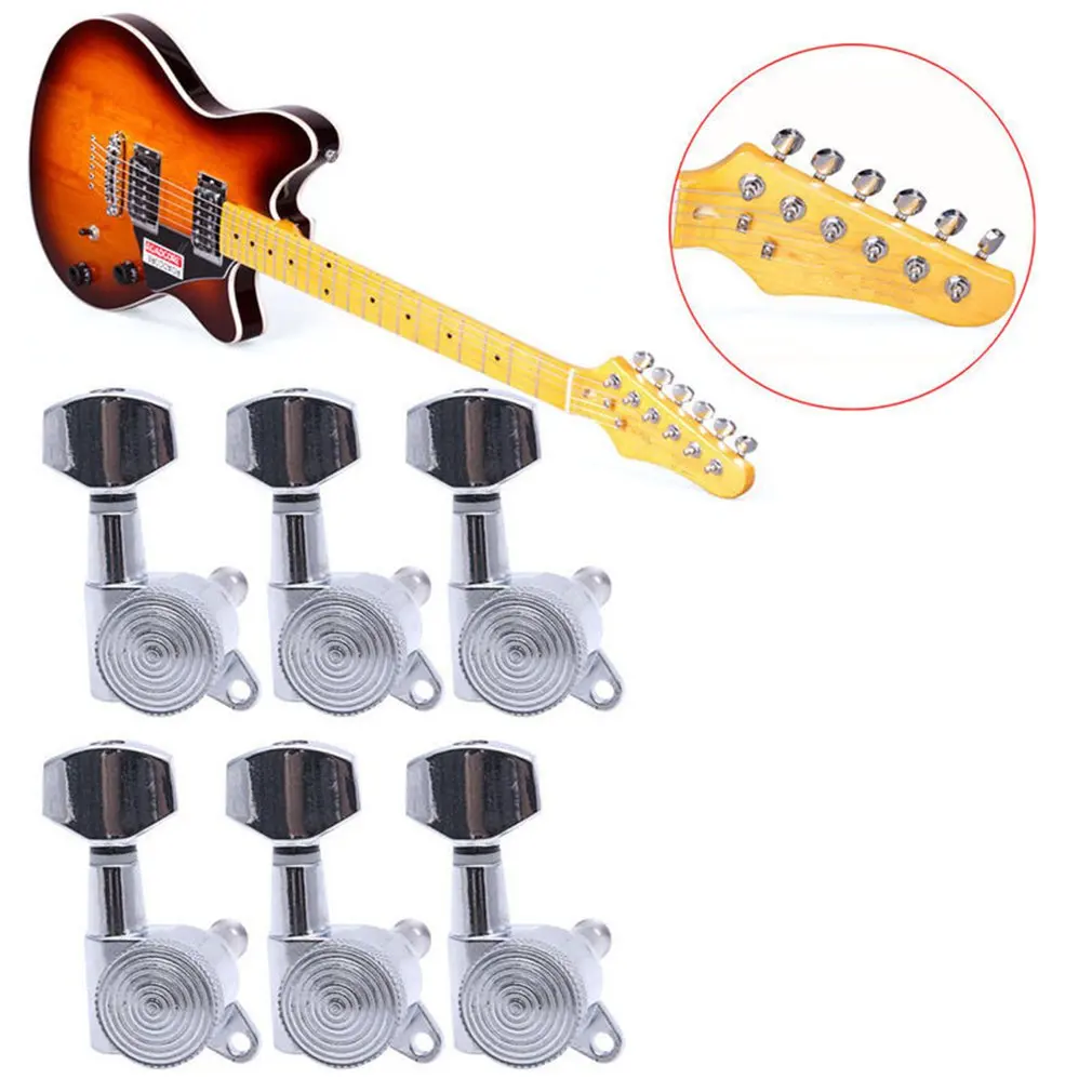 Metal Locking Tuners Guitar Machine Heads Tuning Pegs Keys 6R Chrome Small Button for Electric | Спорт и развлечения