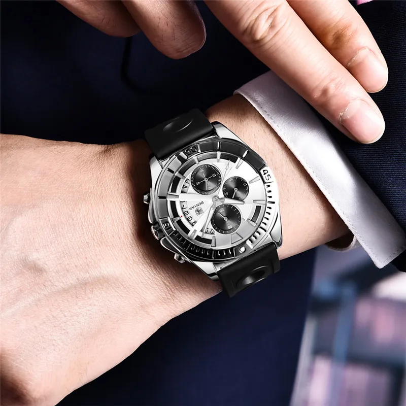 Мужские спортивные кварцевые часы-хронограф BENYAR брендовые роскошные часы с