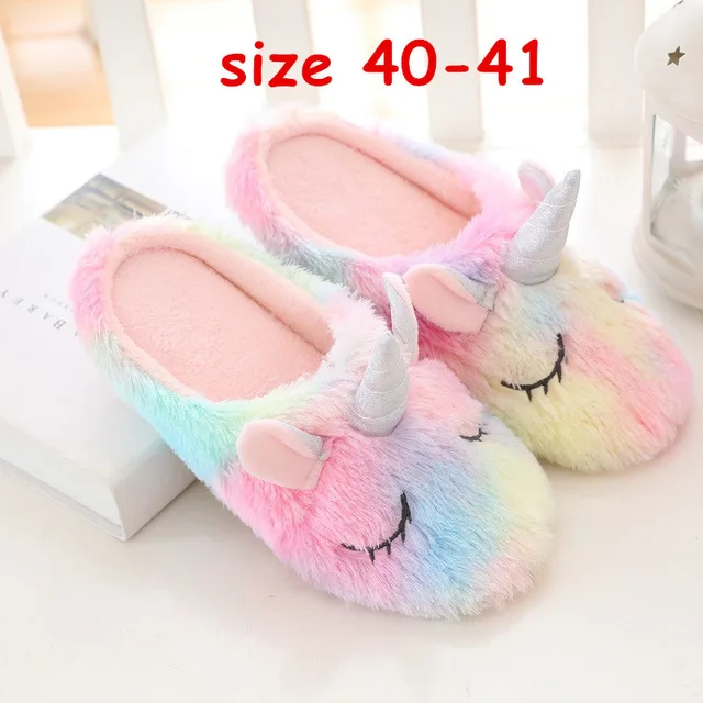 40-41 unicorn Новинка; милая домашняя теплая зимняя обувь для взрослых с изображением Пикачу, альпаки и поросенка из плюша; милые Мультяшные маски для глаз для детей; Рождественский подарок для девочек - Цвет: 40-41 unicorn