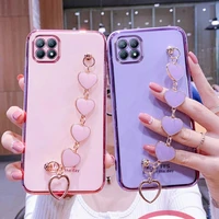 wrist bracelet phone case for oppo a72 case luxury love heart chain plating cover capa oppo a52 a72 a92 4g 5g soft silicone