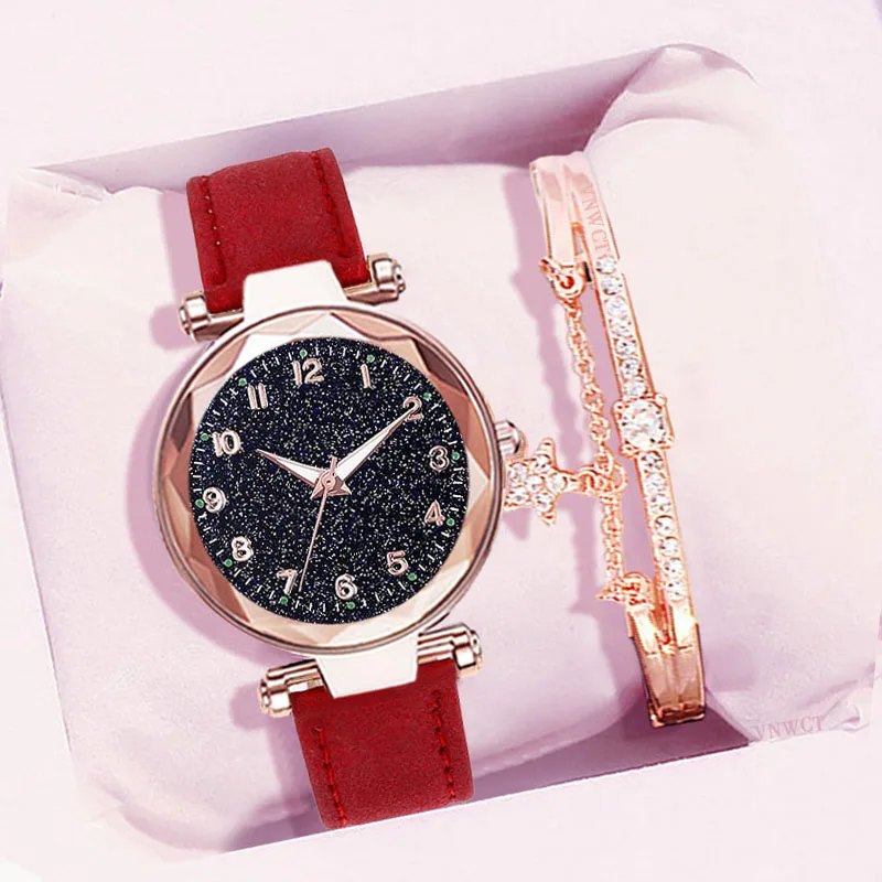 Red watch bracelet Модные женские часы,, звездное небо, часы с циферблатом, роскошный женский браслет, женские часы, кварцевые наручные часы, Relogios Feminino - Цвет: Red watch bracelet