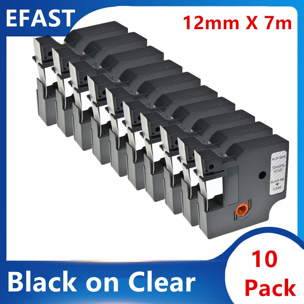10PK 45010 запечатанных лент для черный на прозрачном совместимый DYMO D1 45013 45016 45017 45018