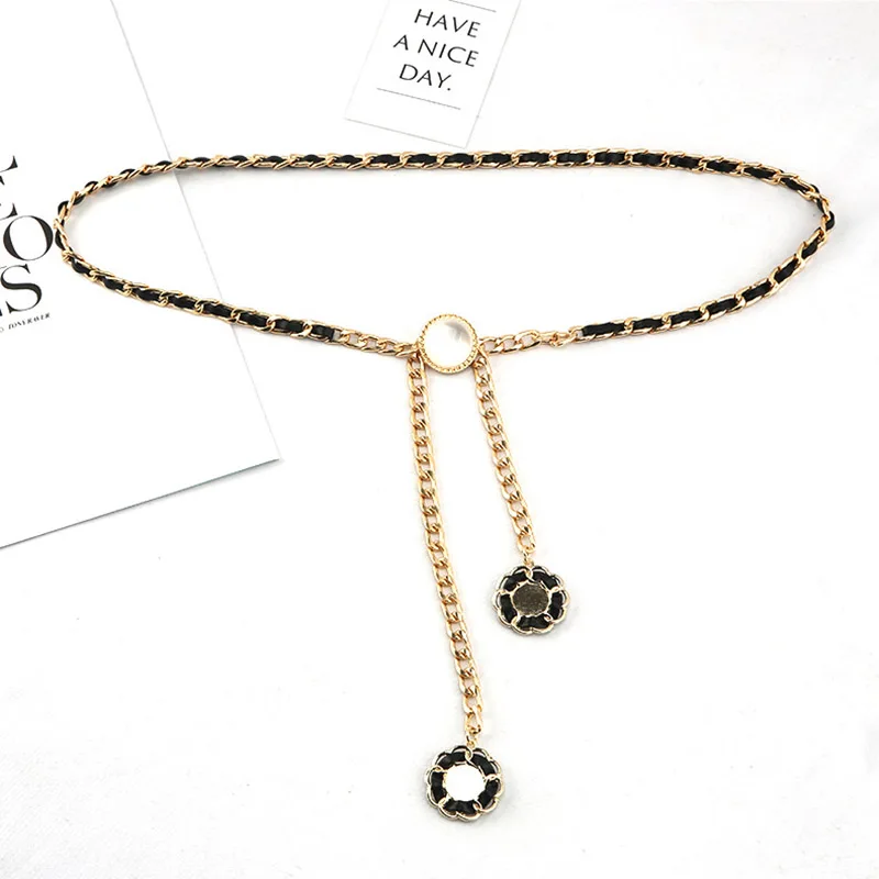 

Fashion Elegant Ladies Metal Adjustable Thin Ladies Waist Chain Women Strap Dress Belt Pearl Decorative Clothess Accessories