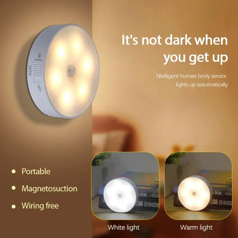 

6LED Motion Sensor Light Night Wireless PIR Night Lamp Cabinet Stair Lamp Magnetic Night Lights Body Induction Lamp For Bedroom