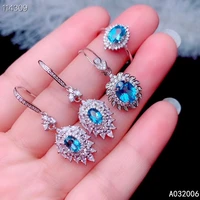 kjjeaxcmy fine jewelry 925 sterling silver natural blue topaz earrings ring pendant luxury ladies suit support testing