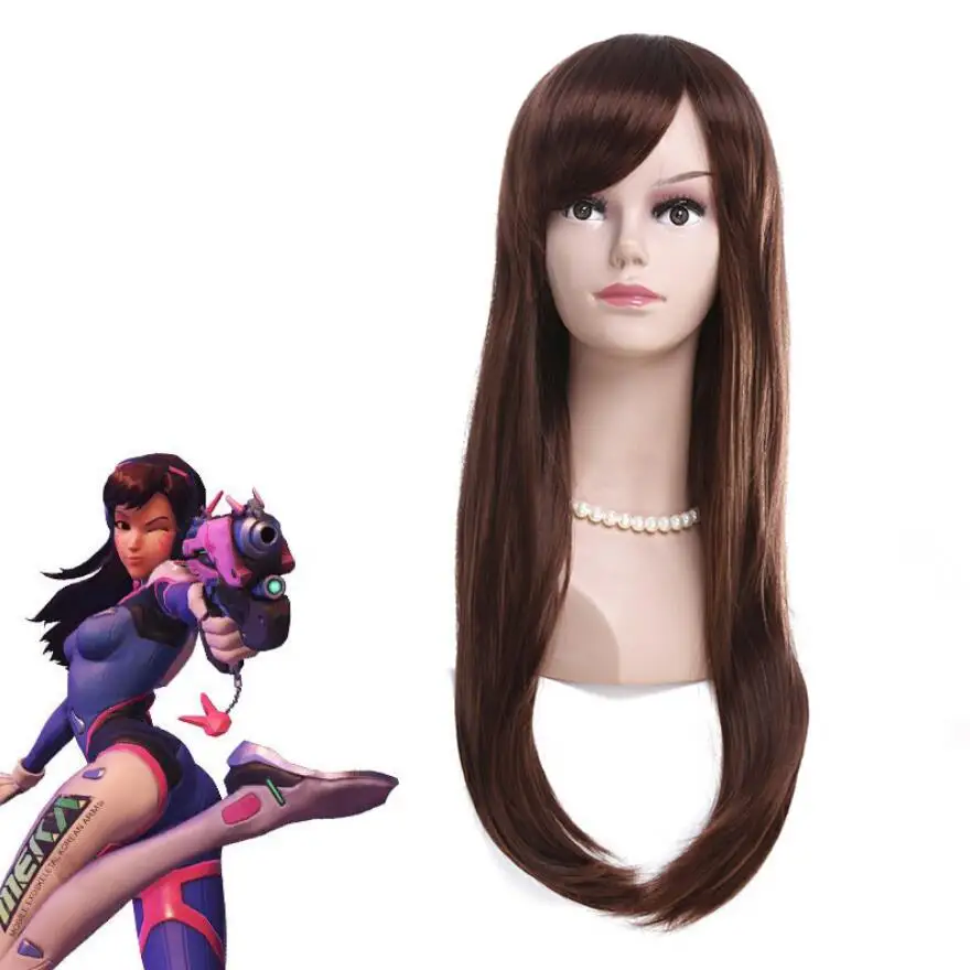 OW DVA D. VA Copslay костюм коричневый цвет Hana Song парик косплей длинный женский 65 см
