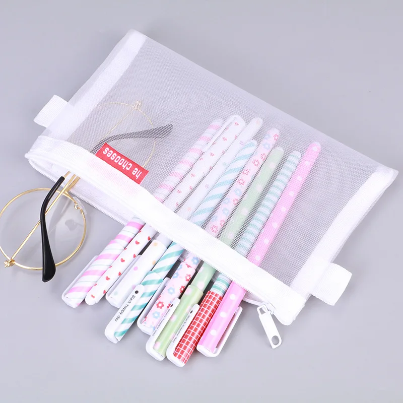 Простая прозрачная Сетчатая Сумка для ручек сумка хранения Студенческая