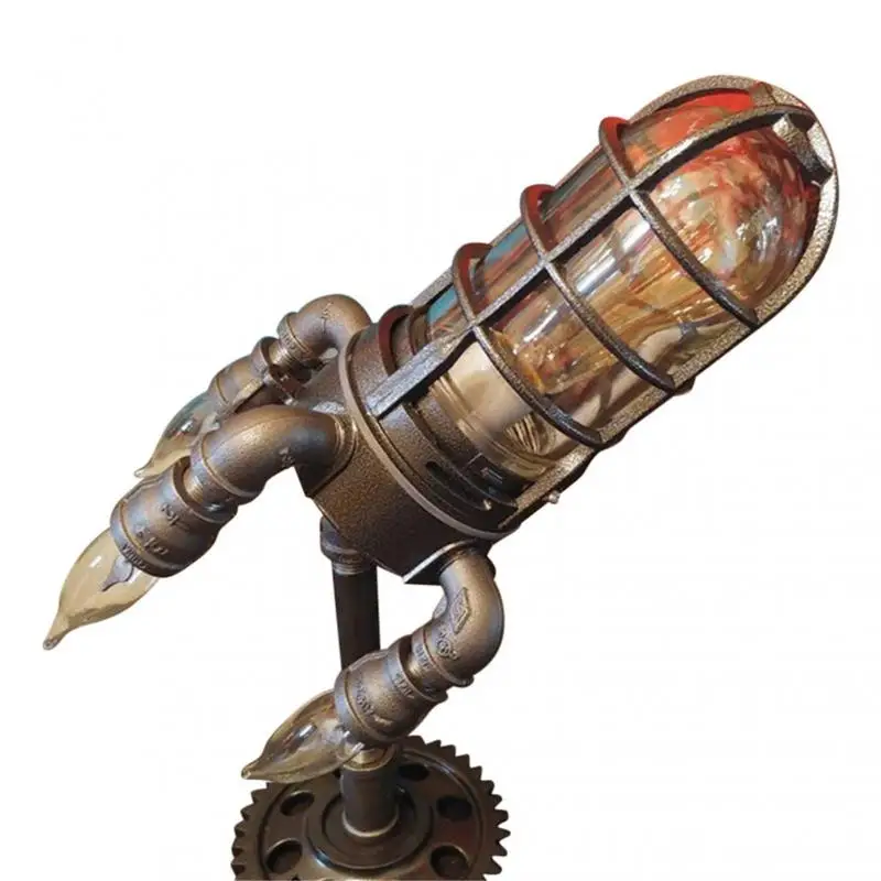 

US/UK/EU/AU Steampunk Rocket Lamp Punk Style Lights Metal Desktop Decor Ornaments Wall Decoration Light LED Light Lamp Dropship