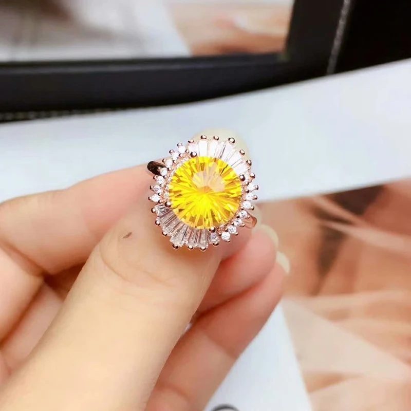 

shilovem 925 sterling silver Piezoelectric citrine Rings pendants send necklace fine Jewelry women 10*10mm new mtz1010861agj