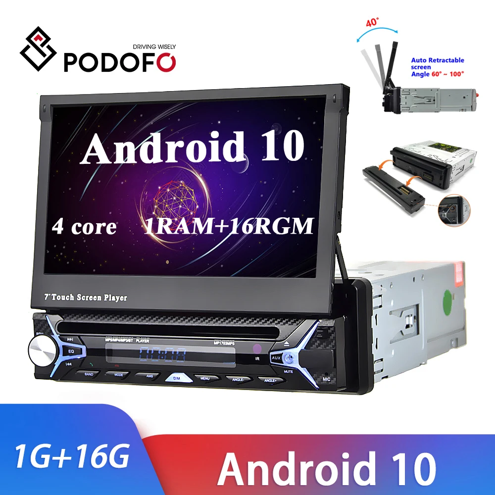 Автомобильный мультимедийный плеер Podofo Android 10 0 автоматический телескопический