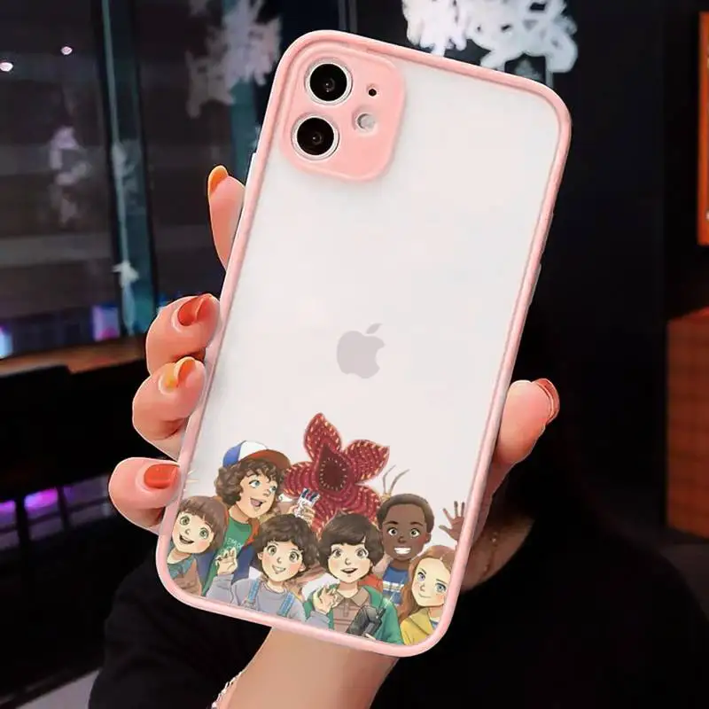 

Stranger things Phone Case For iPhone 12 11 Mini Pro XR XS Max 7 8 Plus X Matte transparent Pink Back Cover