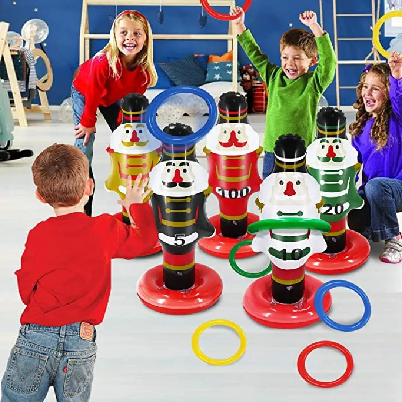 

Inflatable Outdoor Ring Toss Toy Set Portable Lightweight Colored Snowman and Hoops Creative Carnival Supplies jlrr
